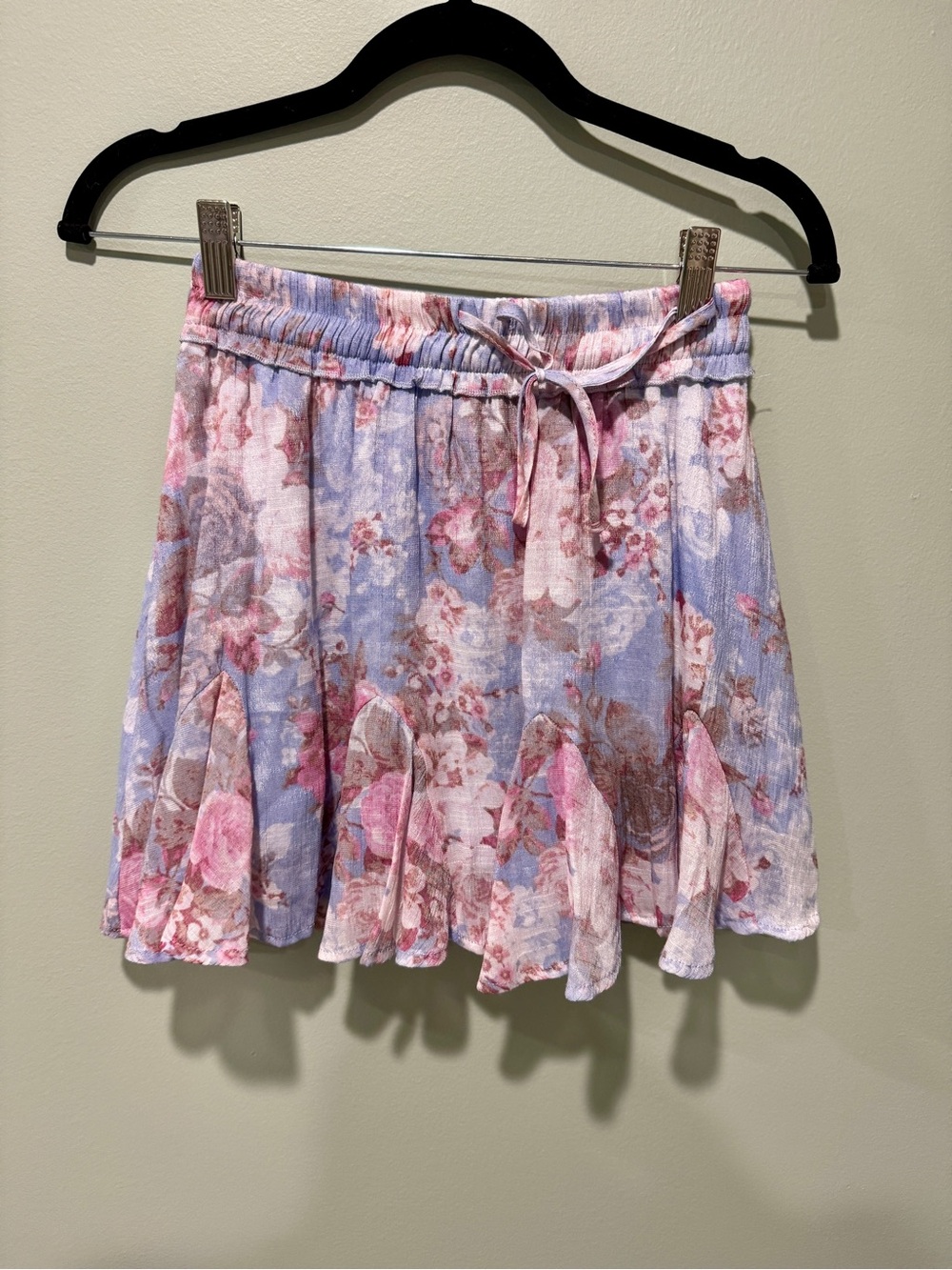 Francesca's Collections Floral Tie-Waist Mini Skirt - Pink & Lavender